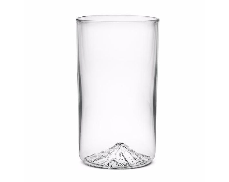 Handblown pint glass with Mt Hood molded into the bottom of the glass.