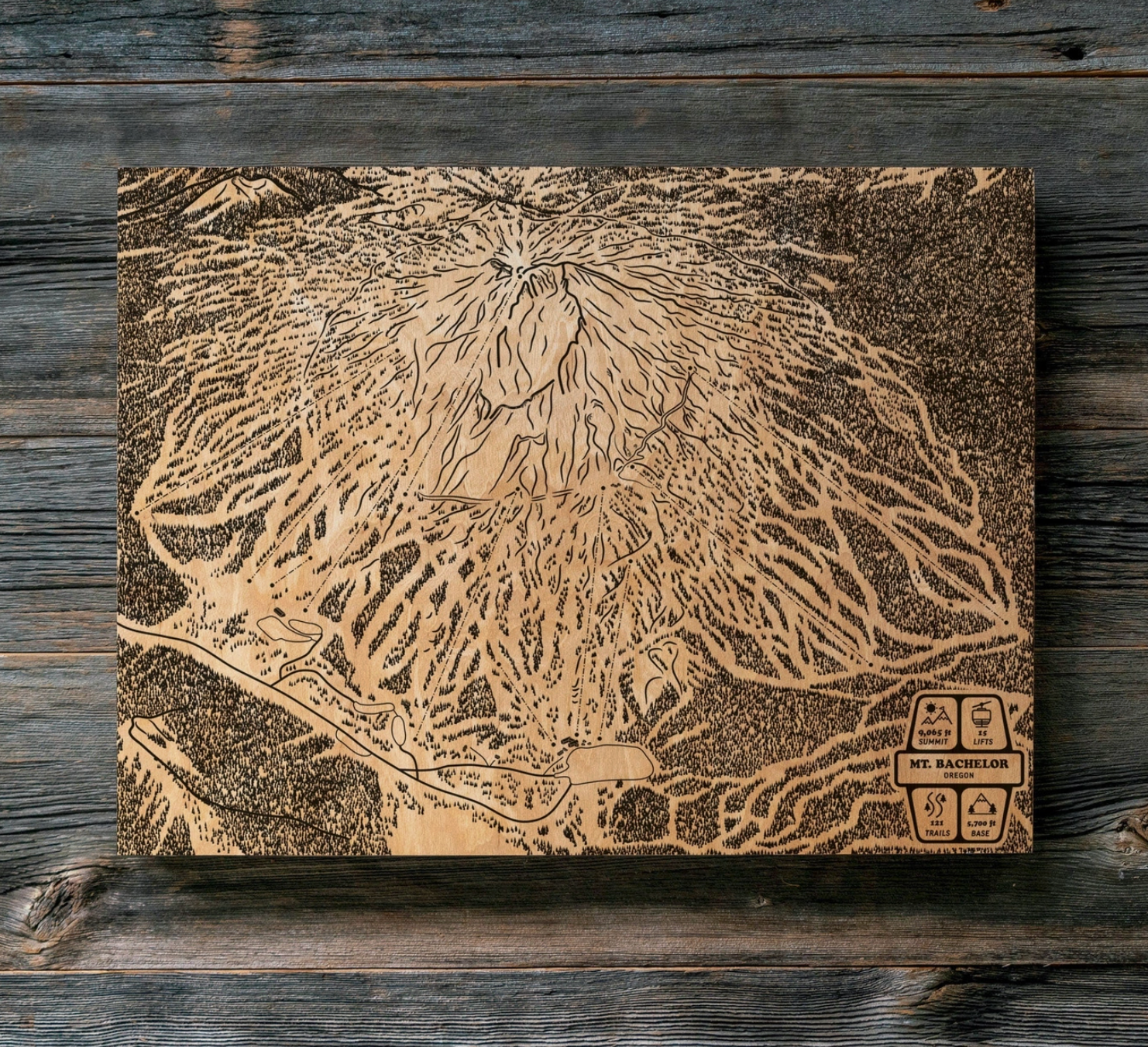 Engraved Mt Bachelor Ski Trail Map | 12x16