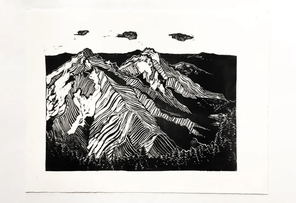 Linocut Print - Mountain & Moon - Large Framed Block Print Wall Art As –  blacktopprints