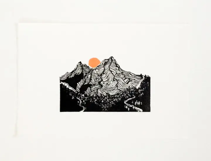 Linocut Print - Mountain & Moon - Large Framed Block Print Wall Art As –  blacktopprints