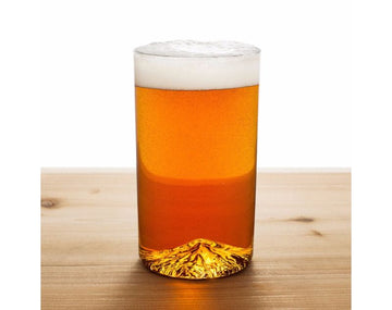 Handblown pint glass with Mt Hood molded into the bottom of the glass.